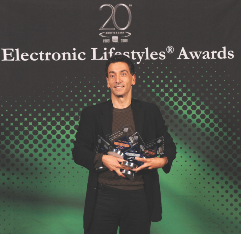 david frangioni, childhood, electronic lifestyle awards, awards, drumming, escapism, drum, holding awards