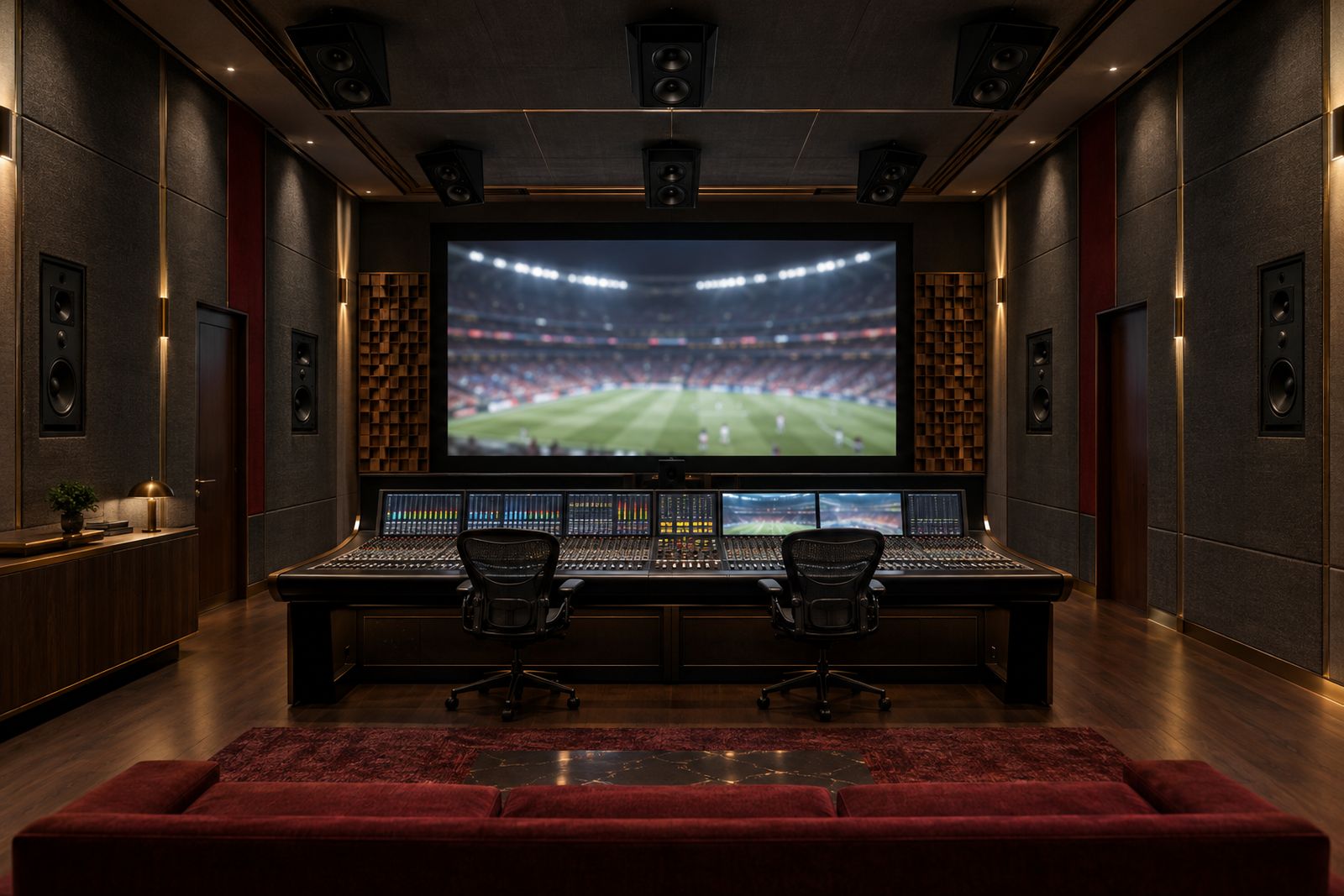 Concept rendering of a Dolby Atmos mix room