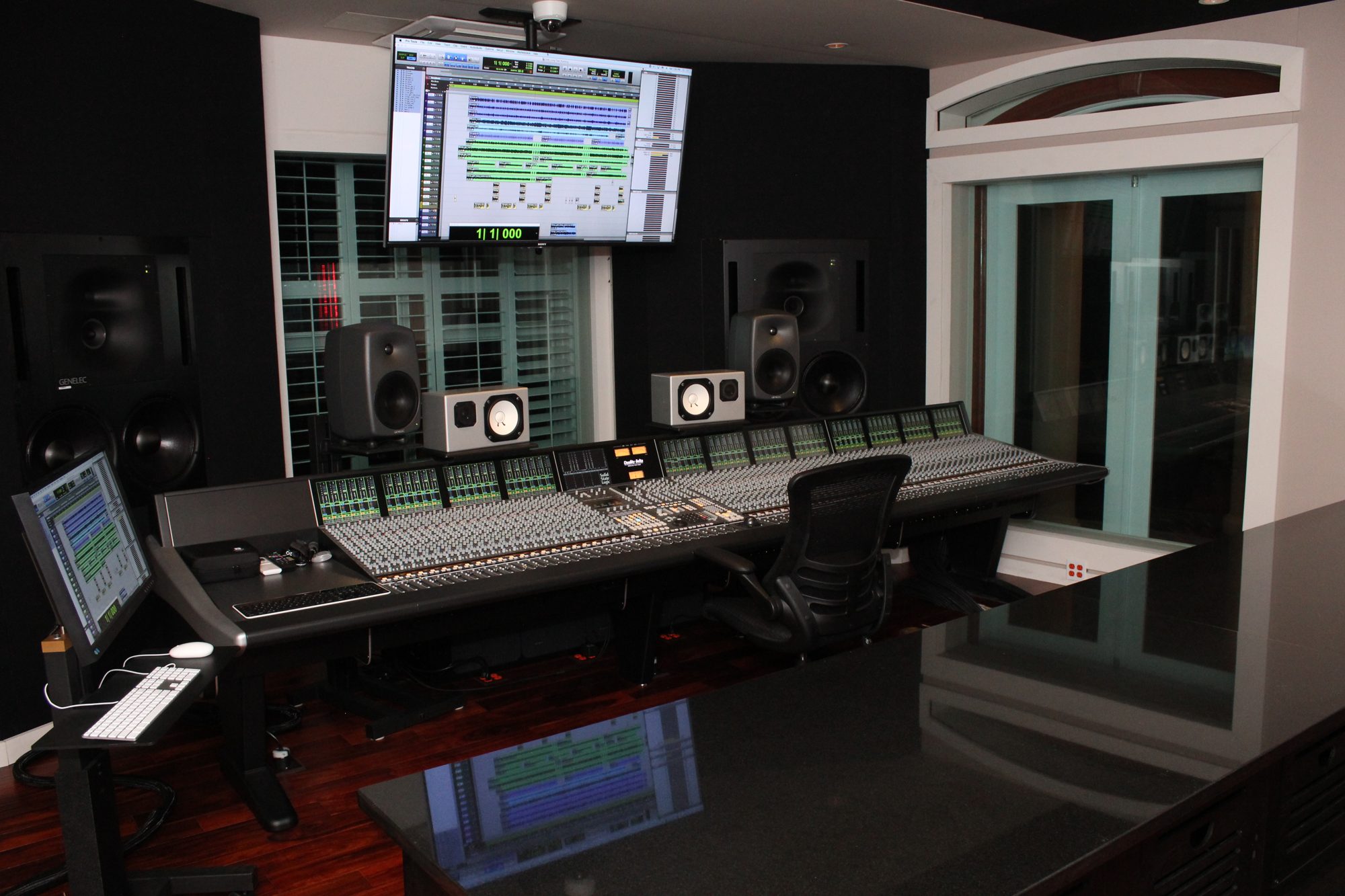 Recording studio control room with large-format console built by David Frangioni
