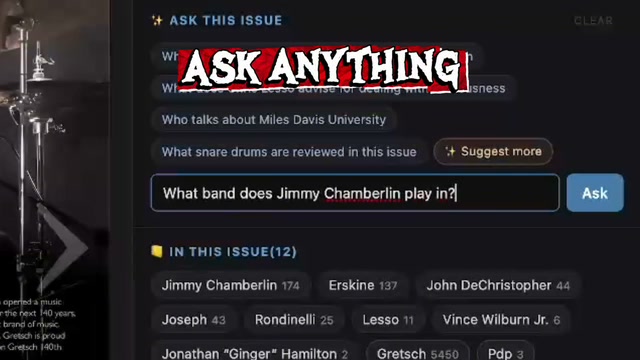 Modern Drummer Planet Ask Anything feature answering questions about a magazine issue