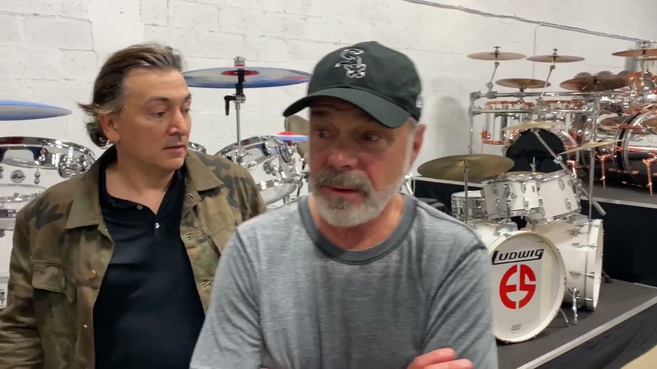 David Frangioni with Danny Seraphine inside the Modern Drummer Hall of Fame drum collection